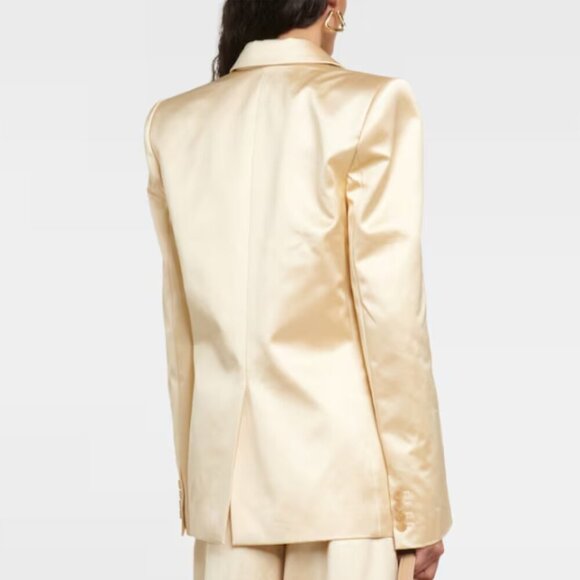KHAITE 'Nathan' Double-Breasted Satin Blazer Jacket, Ecru - Picture 4 of 6